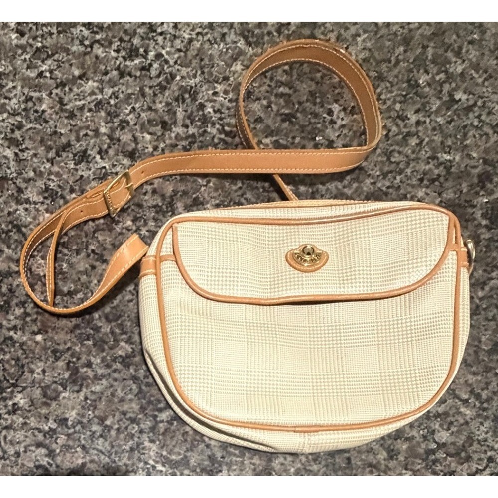 Saddle River Crossbody Bag Cream Tan Plaid Textured Equestrian Shoulder‎ Bag